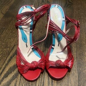 Gucci Red Knotted Strappy Heels